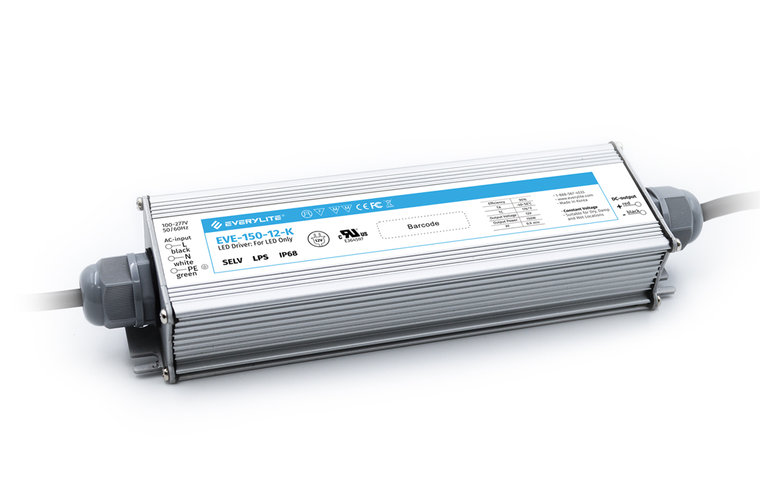 Class 2 LED Constant Voltage Driver, 150 Watt, 120-277VAC Input, 12VDC  Output, 3 Channel Output, 0-10V Dimmable, Aluminum Case, UL Rated, IP68 